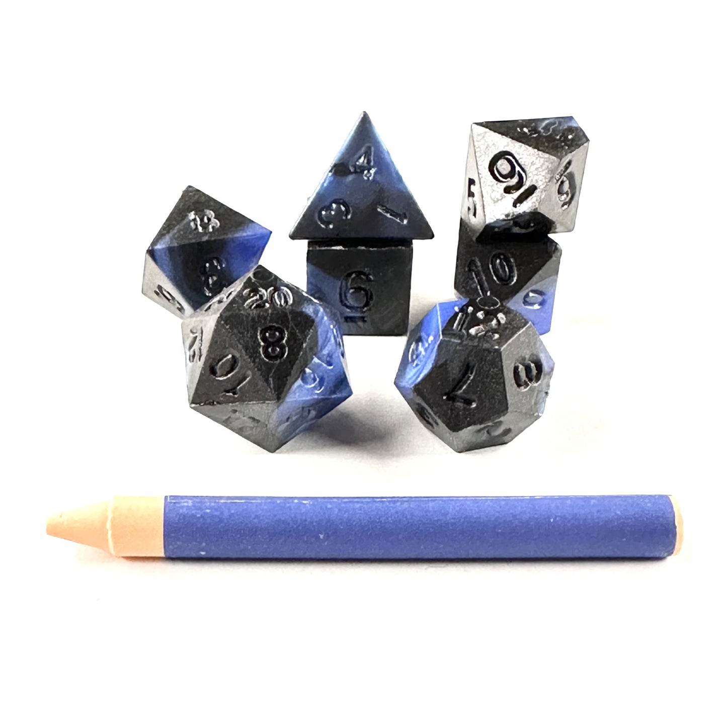 Advanced Dice & Crayon Polyhedral Dice Set (black/blue swirl)