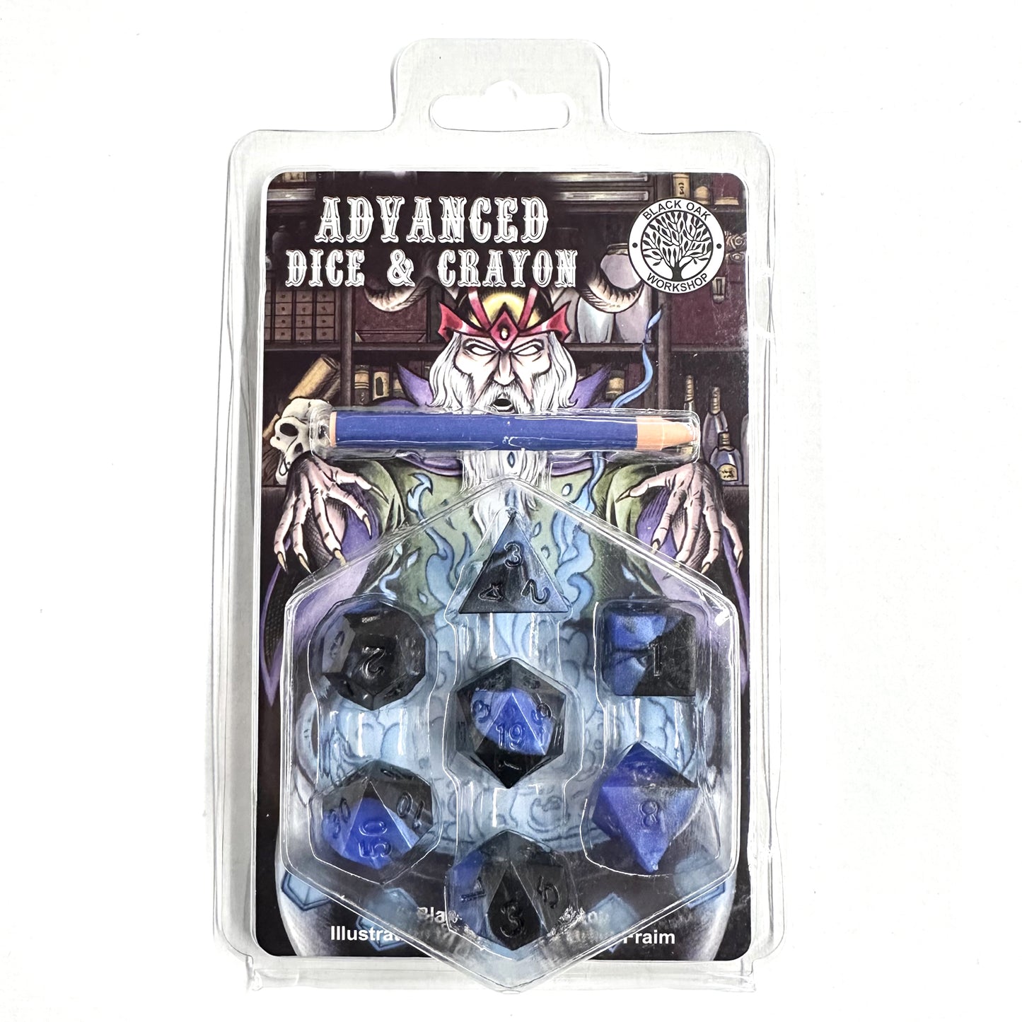 Advanced Dice & Crayon Polyhedral Dice Set (black/blue swirl)