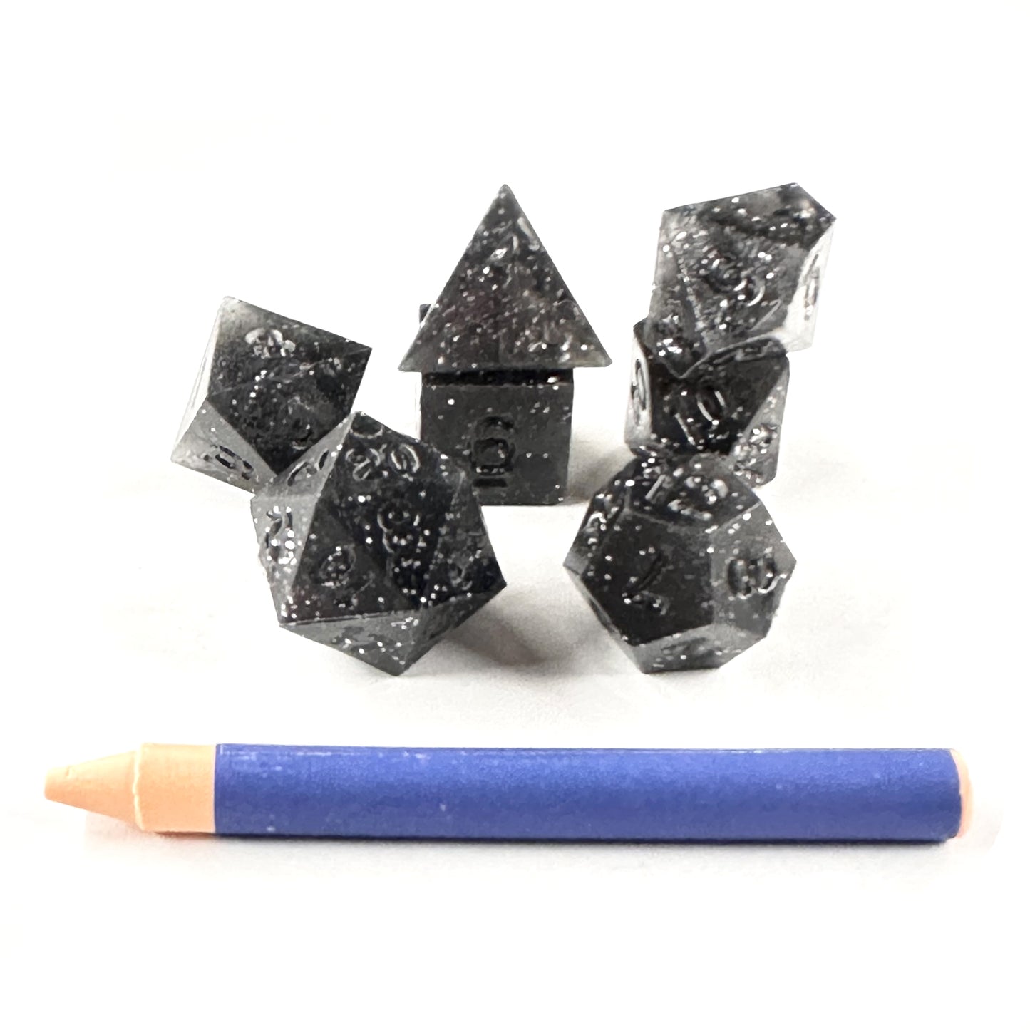 Advanced Dice & Crayon Polyhedral Dice Set (black glitter)