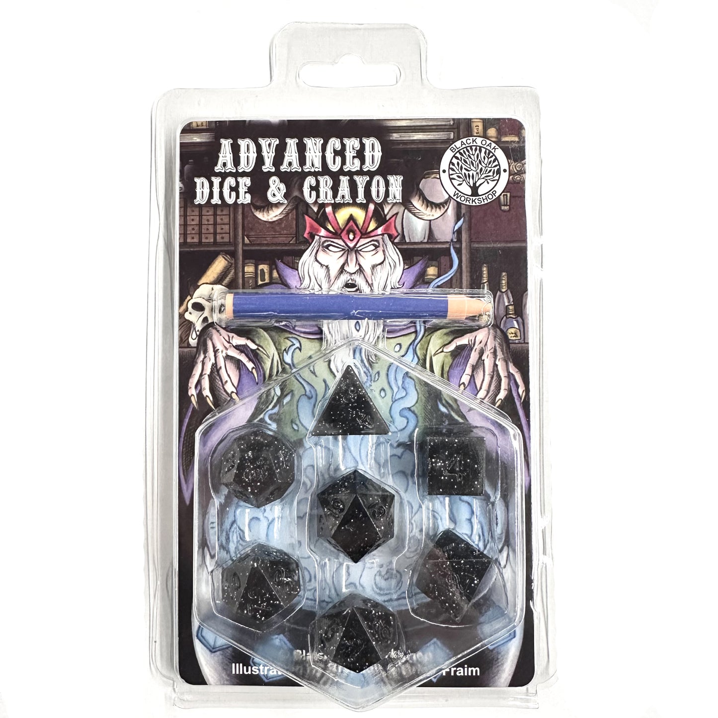Advanced Dice & Crayon Polyhedral Dice Set (black glitter)