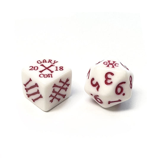 2018: Gary Con 10th Anniversary d6/d20 (white and red - 19mm)