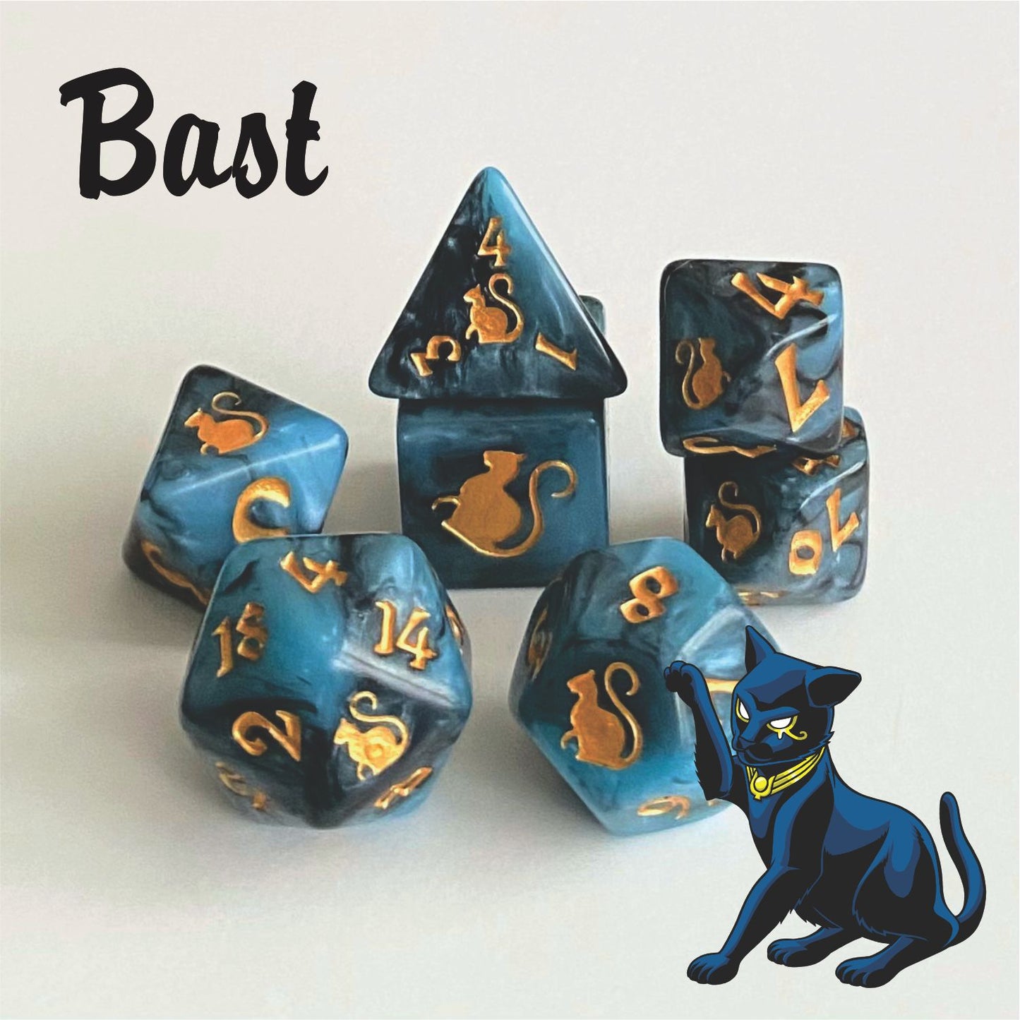 Kitty Clacks® Bast Polyhedral Dice Set