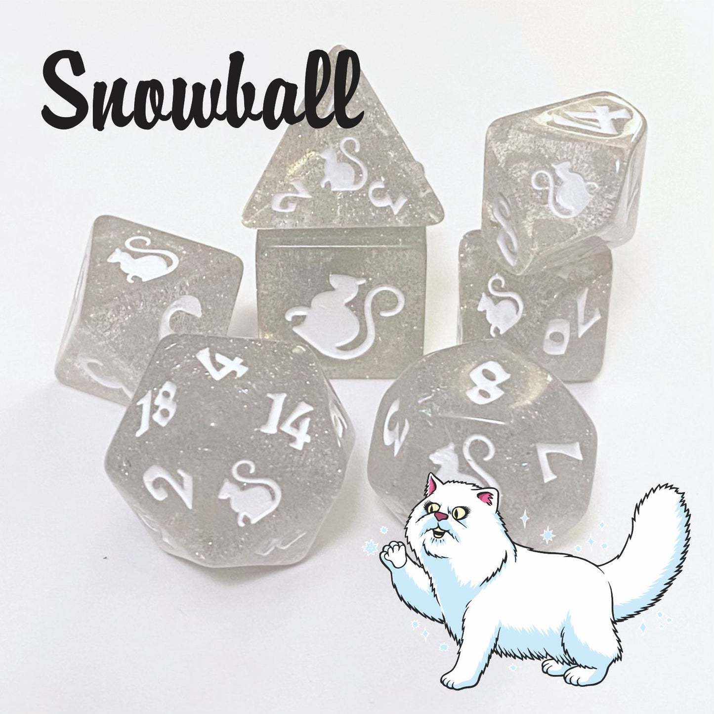 Kitty Clacks® Snowball Polyhedral Dice Set