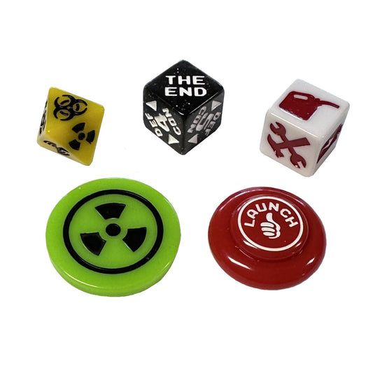 Advent-ure Calendar® 17: Atomic Age - Disaster d8, DefCon d6, Supplies d6, War & Peace d2, Launch Button d2