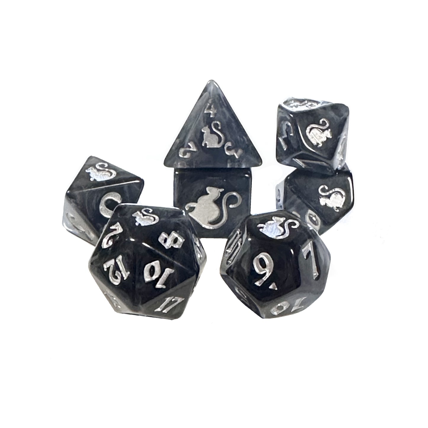 Kitty Clacks® Smokey Polyhedral Dice Set