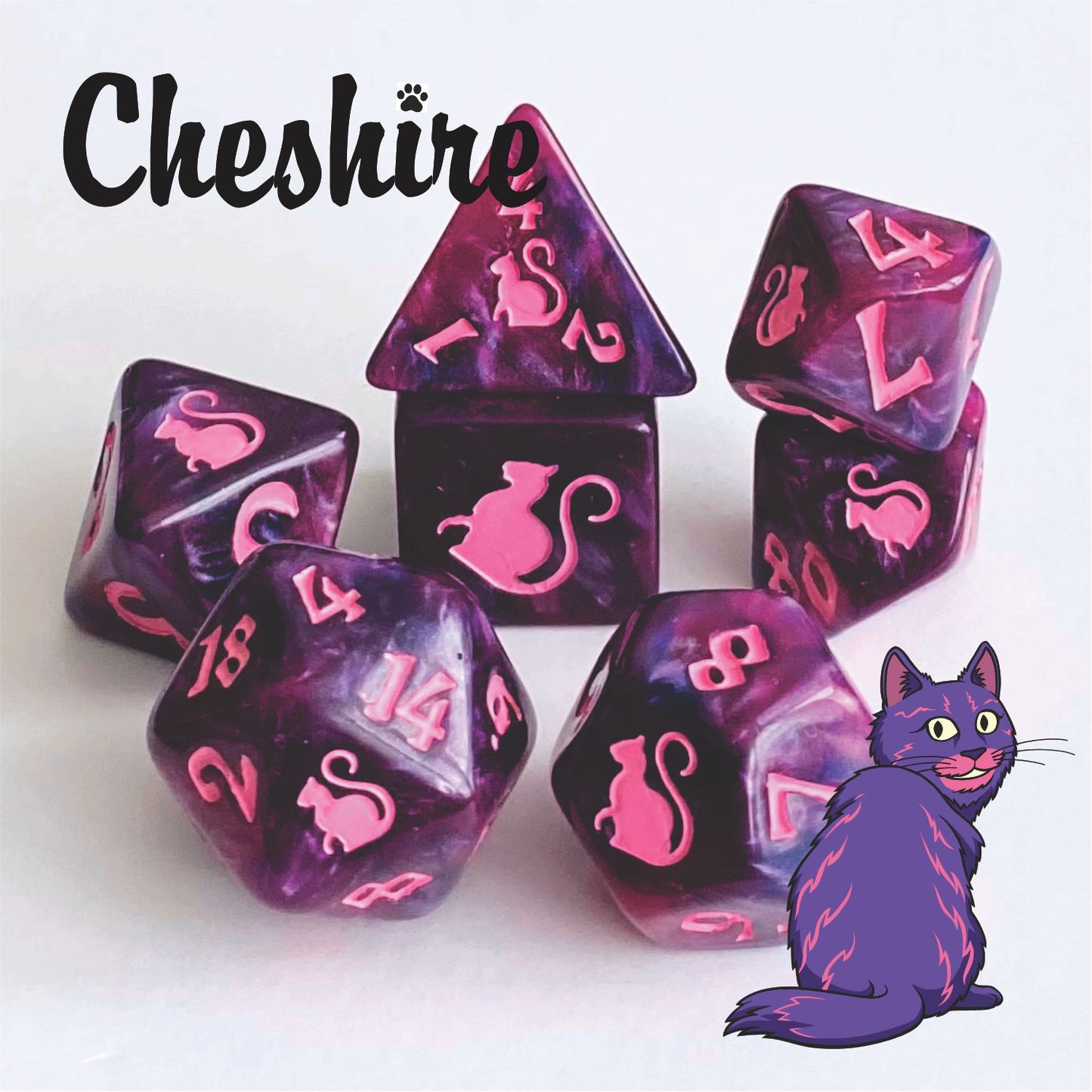 Kitty Clacks® Cheshire Polyhedral Dice Set