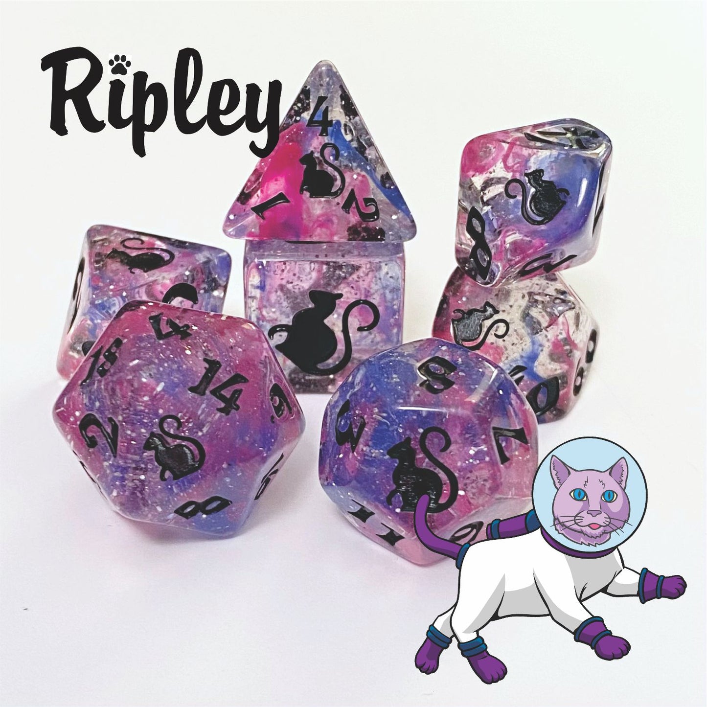 Kitty Clacks® Ripley Polyhedral Dice Set