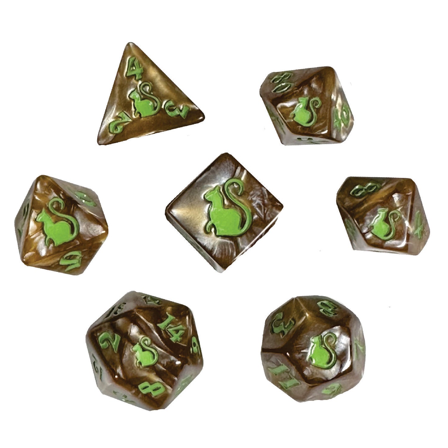 Kitty Clacks® Hazel Polyhedral Dice Set