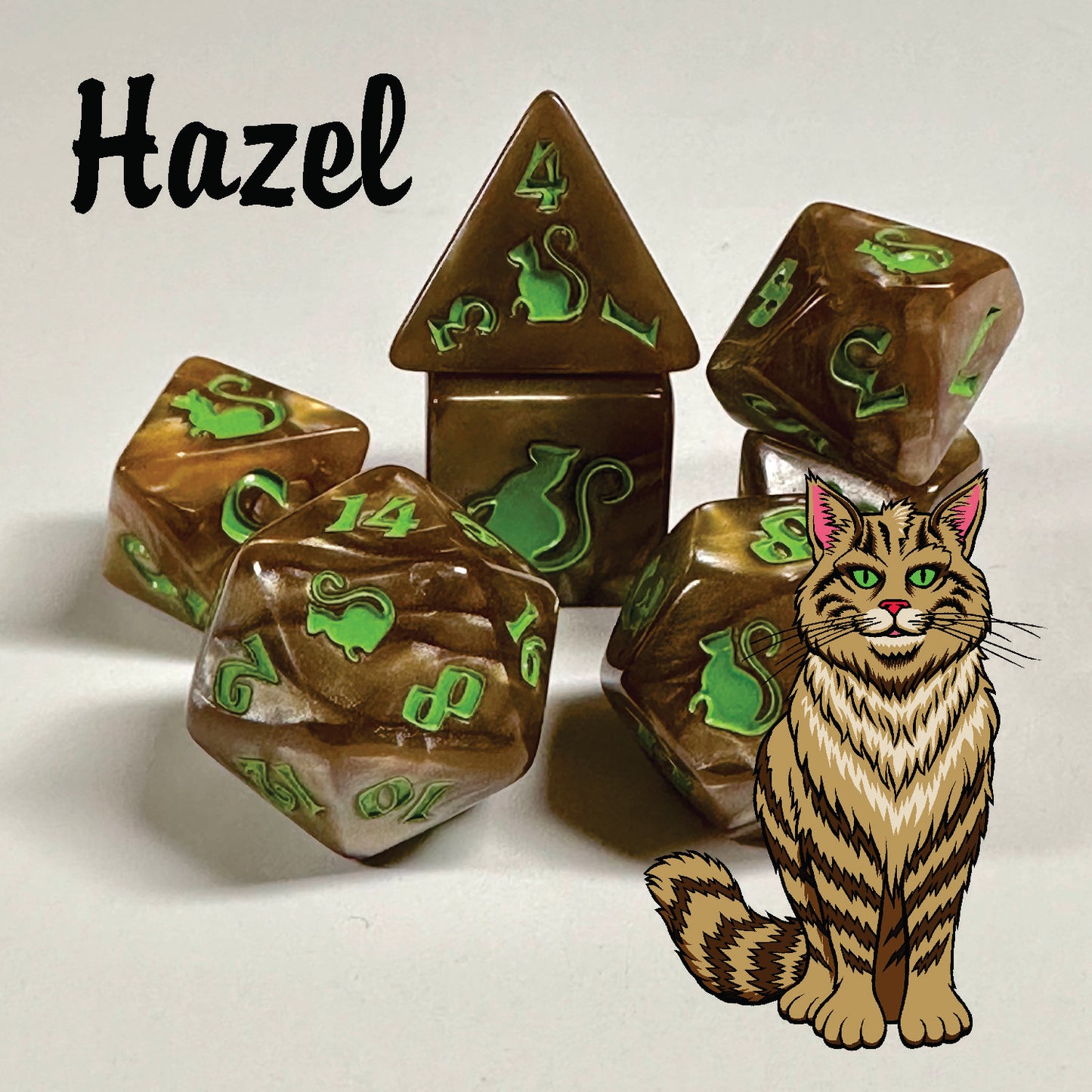 Kitty Clacks® Hazel Polyhedral Dice Set